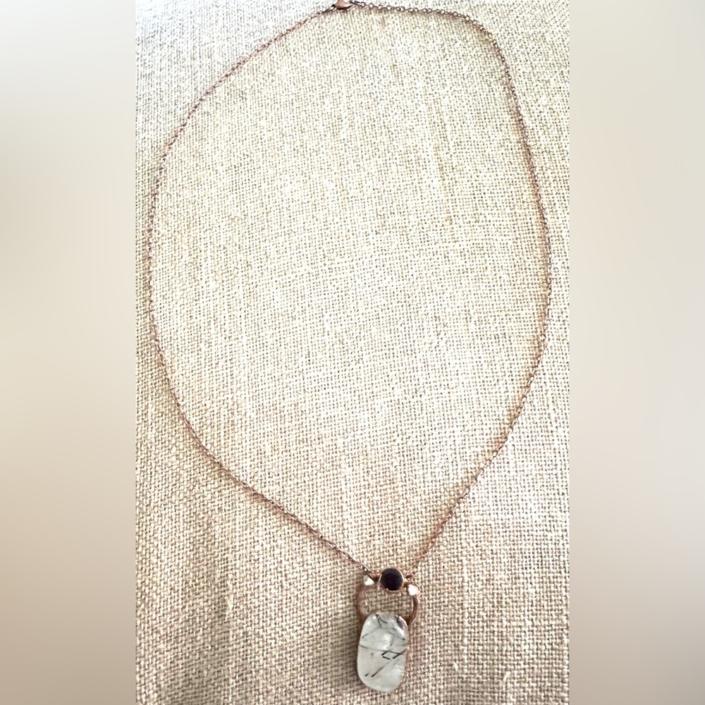 Artisan Handcrafted Rutilated Quartz Cabochon Pendant Copper Setting Necklace